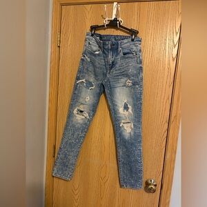 American Eagle Outfitters Men's Light Blue Distressed Skinny Jeans